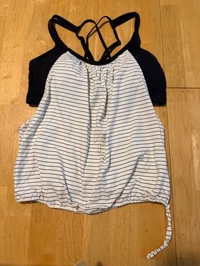 CALIA by Carrie Underwood White and Black Striped Racerback Tank style swim top